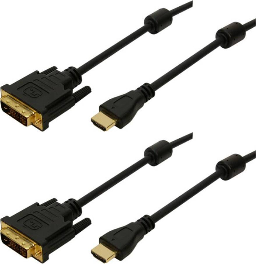 2x Kabel HDMI-DVI LogiLink, 2m, czarny