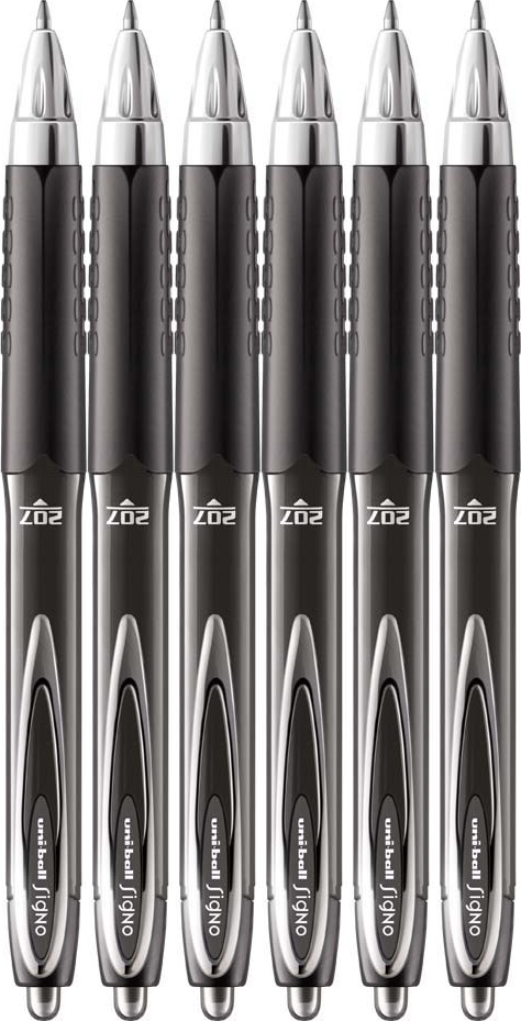 6x Długopis żelowy automatyczny Uni, Uni-ball Signo UMN-207, 0.7mm, czarny