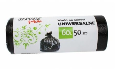 Worki na śmieci Service Pack, na odpady zmieszane, 60l, 50 sztuk, czarny
