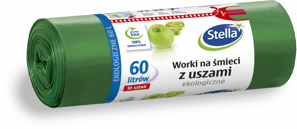 Worki na śmieci Stella, na odpady zmieszane, ekologiczne, 60l, 10 sztuk, zielony