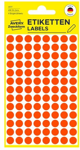 Etykiety oznaczeniowe Avery Zweckform, okrągłe, średnica 8mm, 416 sztuk, czerwony odblaskowy