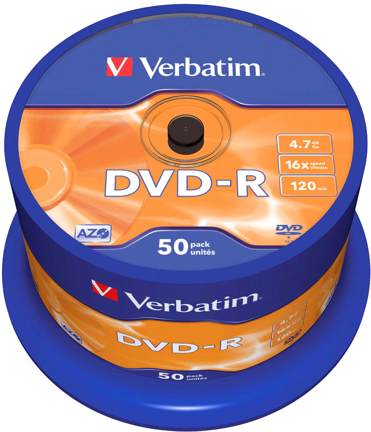 Płyta DVD-R Verbatim, do jednokrotnego zapisu, 4.7 GB, cake box, 50 sztuk