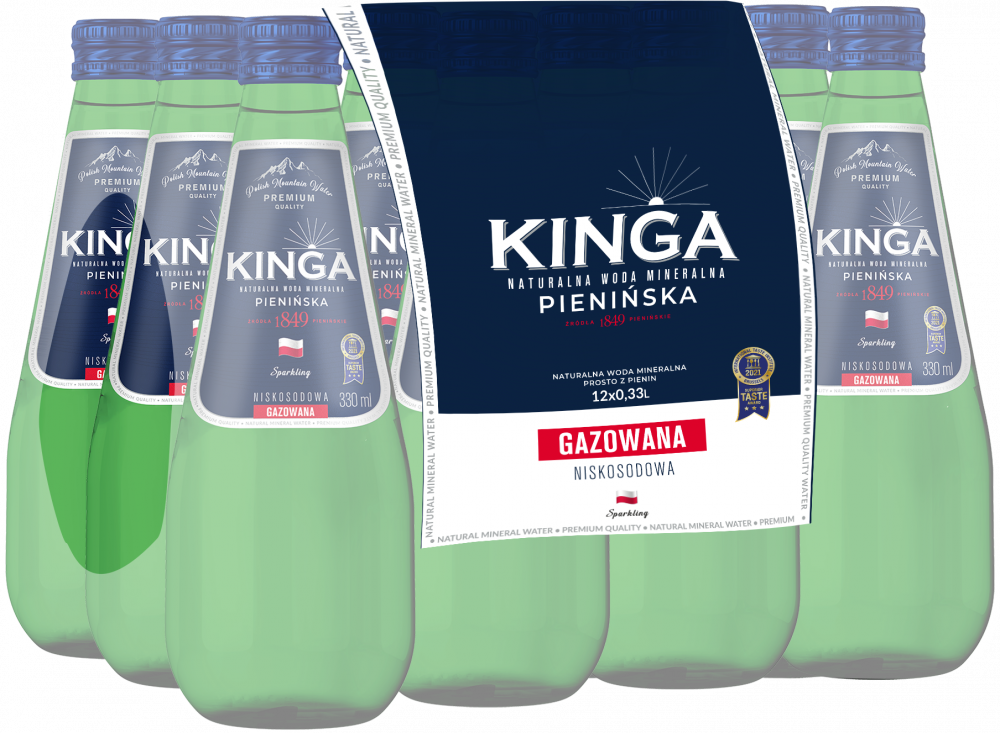 12x Woda gazowana Kinga Pienińska, 0.33l, butelka szklana