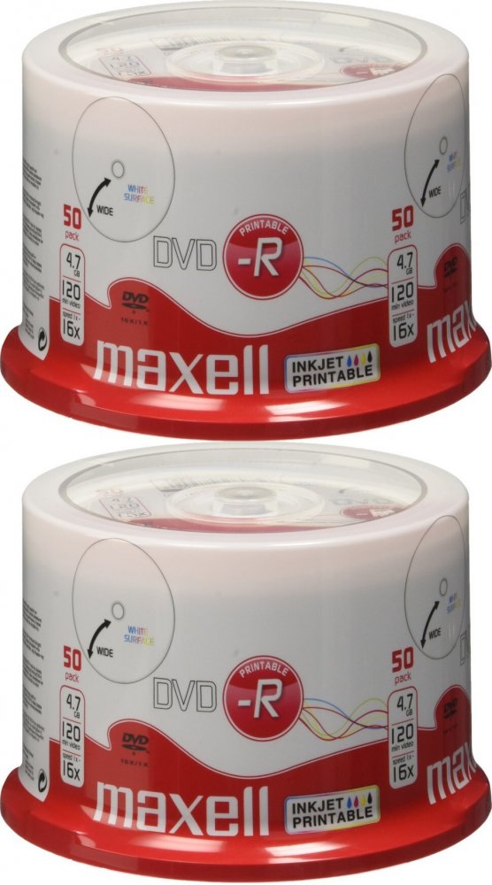 2x Płyta DVD-R Maxell, do jednokrotnego zapisu, 4.7 GB, printable, cake box, 50 sztuk