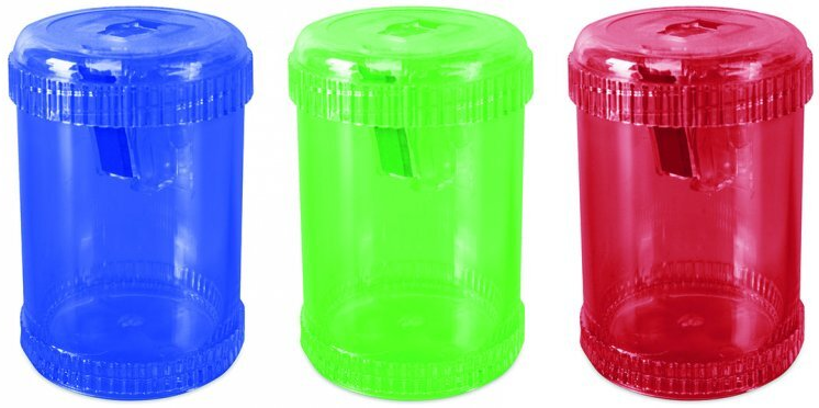 3x temperówka z pojemnikiem Donau, plastik, 1 otwór, beczka, mix kolorów