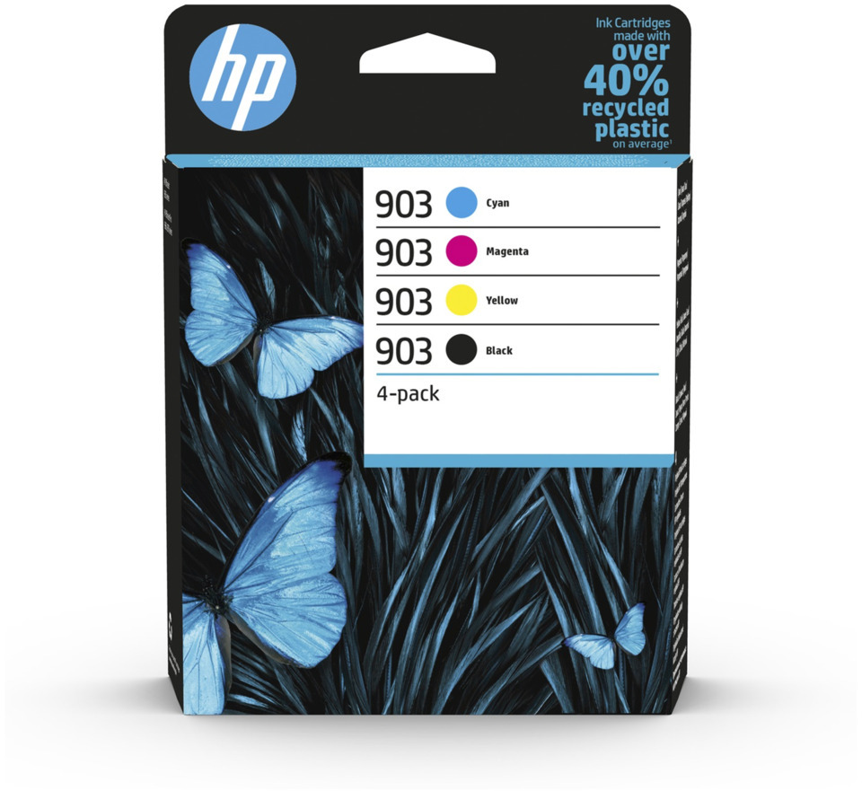 Zestaw czterech tuszy HP 903 (6ZC73AE), 1245 stron, CMYK cyan(błękitny), magenta(purpurowy), yellow(żółty), black(czarny)