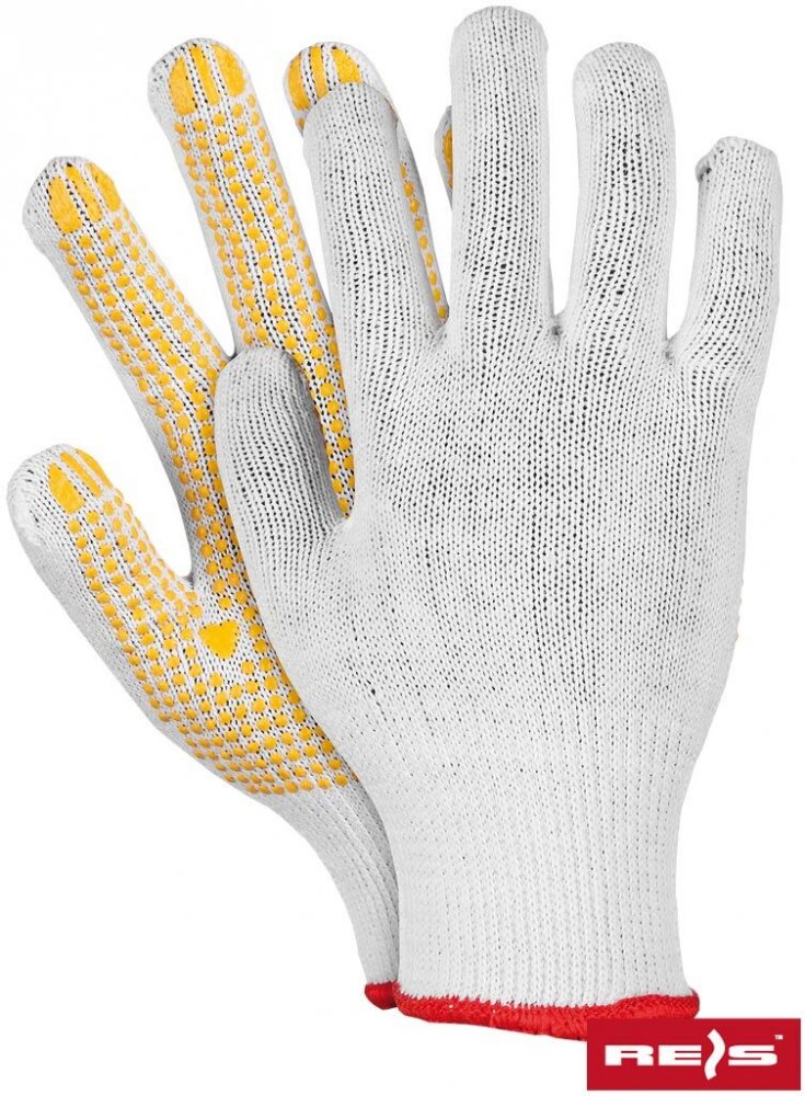 Rękawice robocze Reis RDZN, tkaninowe, nakrapiane, rozmiar 10, biało-żółty