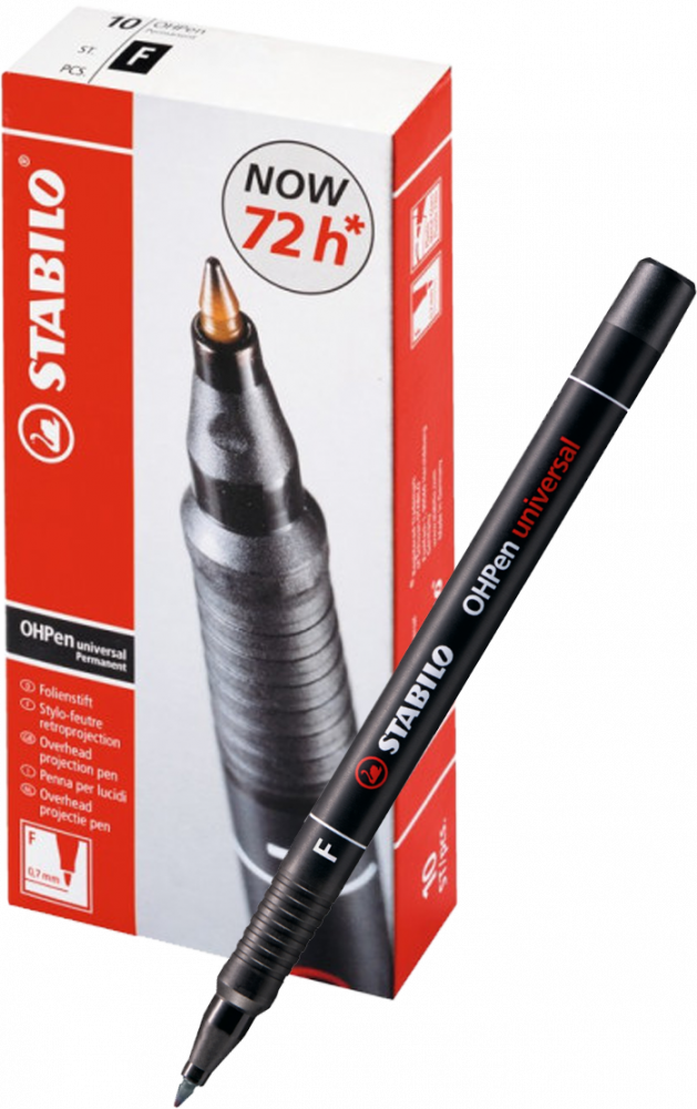 10x Foliopis Stabilo, OHPen, okrągła, 0.7mm (F), czarny