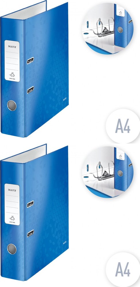 2x Segregator A4 Leitz Wow 180°, 80mm, do 600 kartek, niebieski
