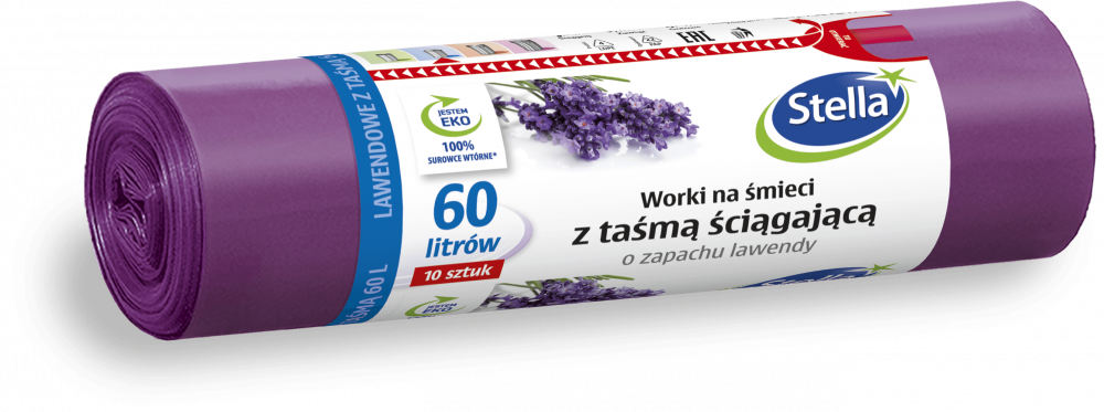 Worki na śmieci Stella, na odpady zmieszane, ekologiczne, 60l, 10 sztuk, lawendowe, fioletowy