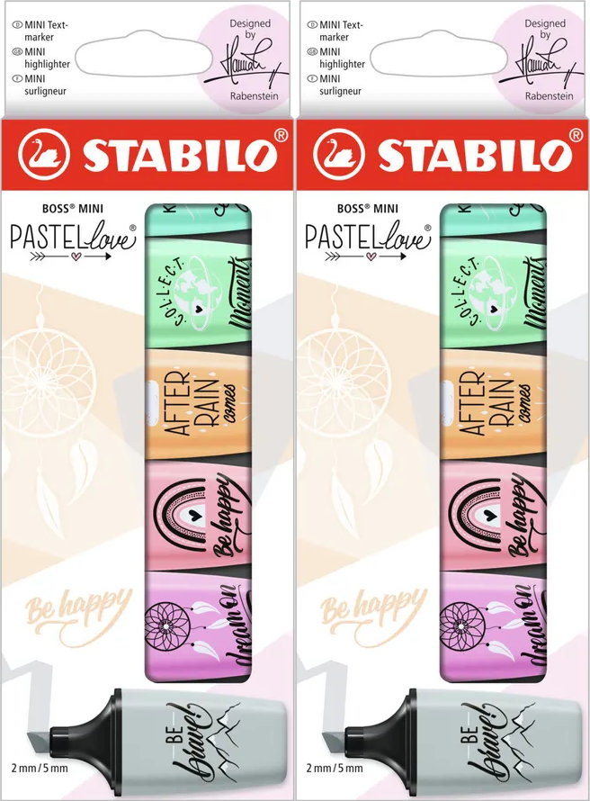 2x Zakreślacz Stabilo Boss Mini Pastellove, ścięta, w etui, 6 sztuk, mix kolorów