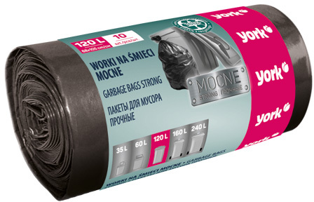 Worki na śmieci York Mocne, na odpady zmieszane,120l, 10 sztuk, czarny