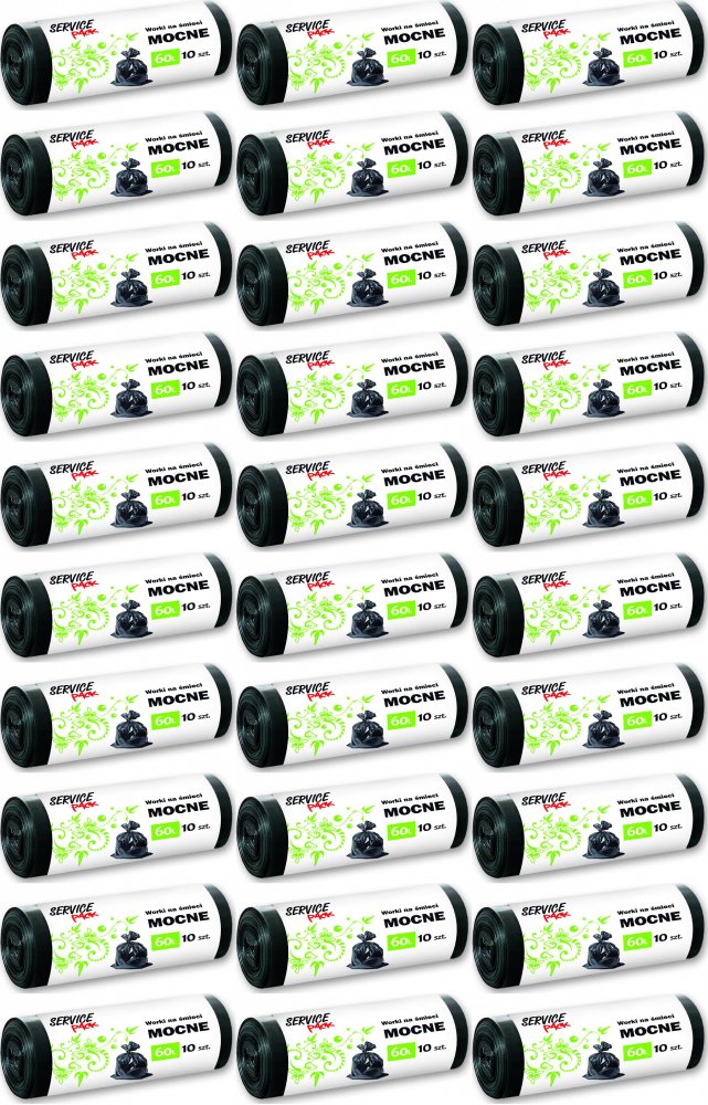 60x Worki na śmieci Service Pack, mocne, na odpady zmieszane, 60l, 10 sztuk, czarny