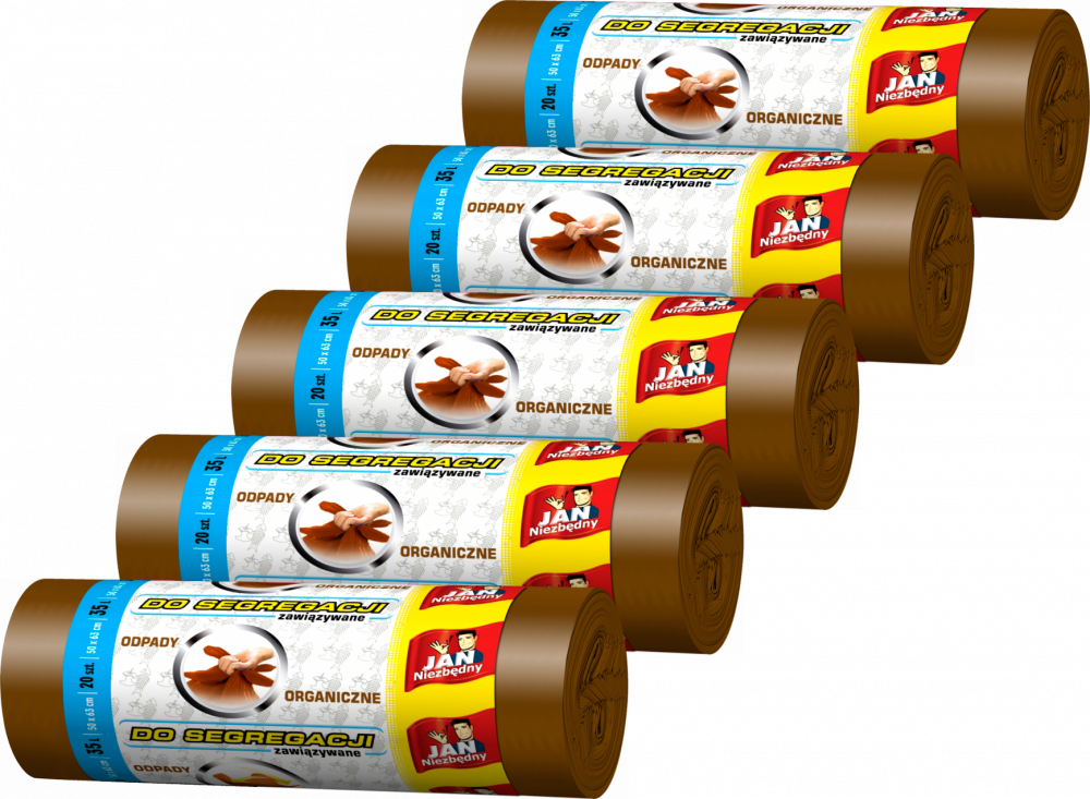 5x Worki na śmieci Jan Niezbędny, na odpady BIO, 35l, 20 sztuk, brązowy