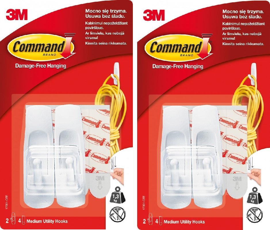 2x haczyki wielokrotnego użytku Command, 2 sztuki + 4 paski, biały