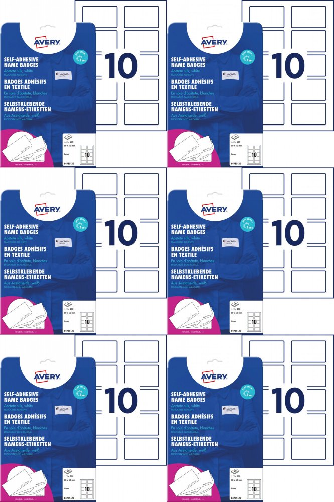 6x Identyfikator Avery Zweckform, samoprzylepny, 80x50mm, 20 arkuszy, biały