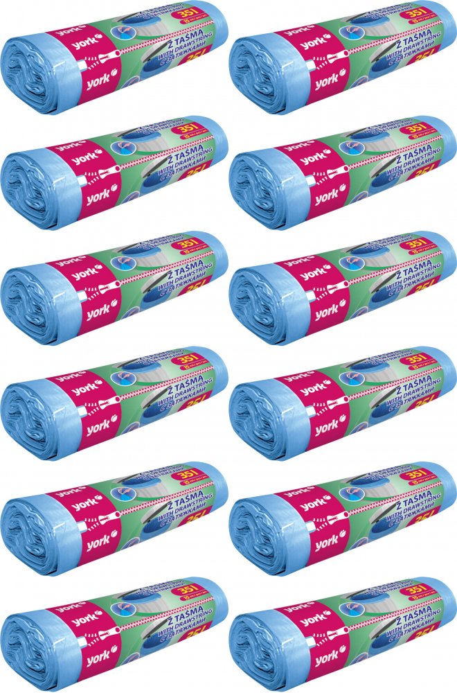 12x Worki na śmieci York, na odpady zmieszane, 35l, 15 sztuk, niebieski