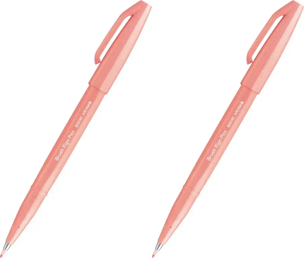 2x Pisak pędzelkowy do kaligrafii Pentel Brush Sign Pen SES15C, 2.07mm, koralowo-pomarańczowy