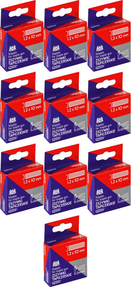 10x Zszywki Grand, do zszywacza tapicerskiego/takera, 1,2x10mm, 1000 sztuk, srebrny