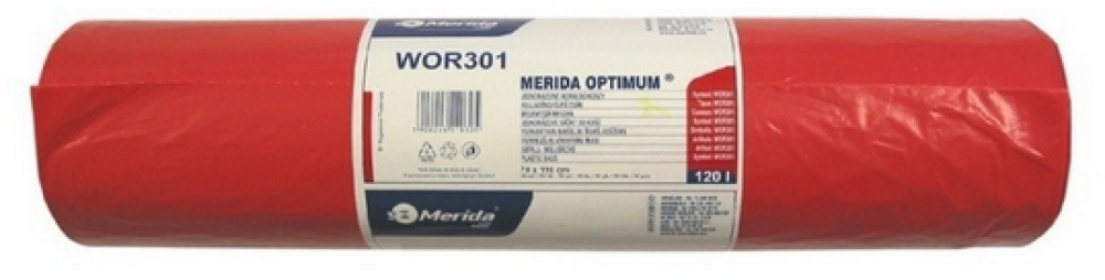 Worki na śmieci Merida, na odpady medyczne, 120l, 50 sztuk, czerwony