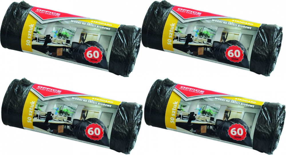 4x Worki na śmieci Office Products, na odpady zmieszane, 60l, 50 sztuk, czarny