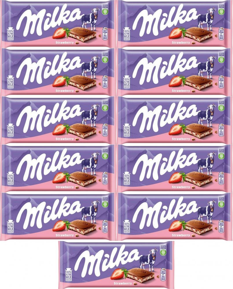 11x Czekolada Milka Strawberry, truskawkowa, 100g