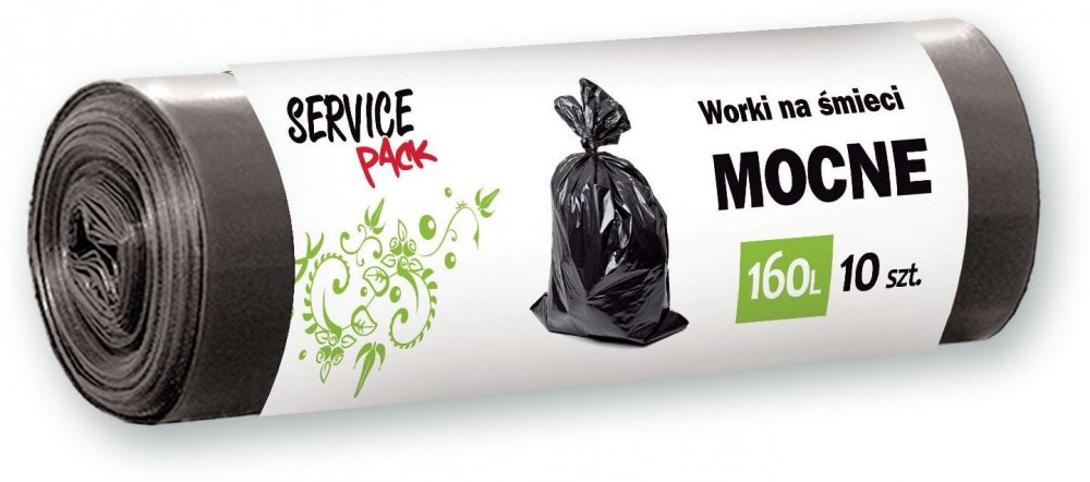 Worki na śmieci Service Pack, mocne, na odpady zmieszane, 160l, 10 sztuk, czarny