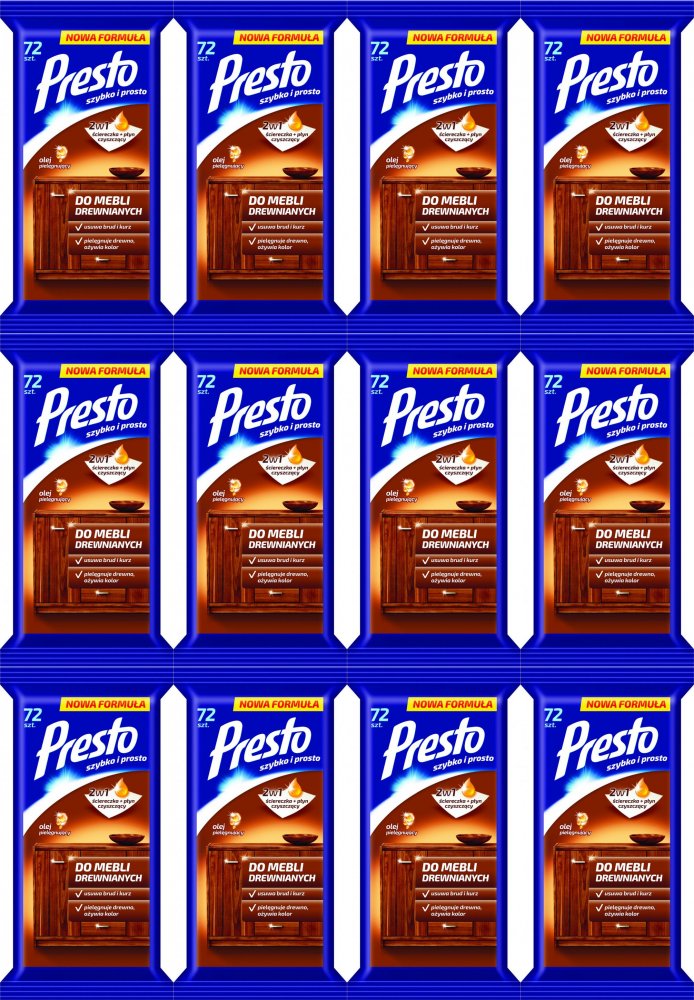 12x Chusteczki do czyszczenia mebli Presto Clean, nawilżone, 72 sztuk