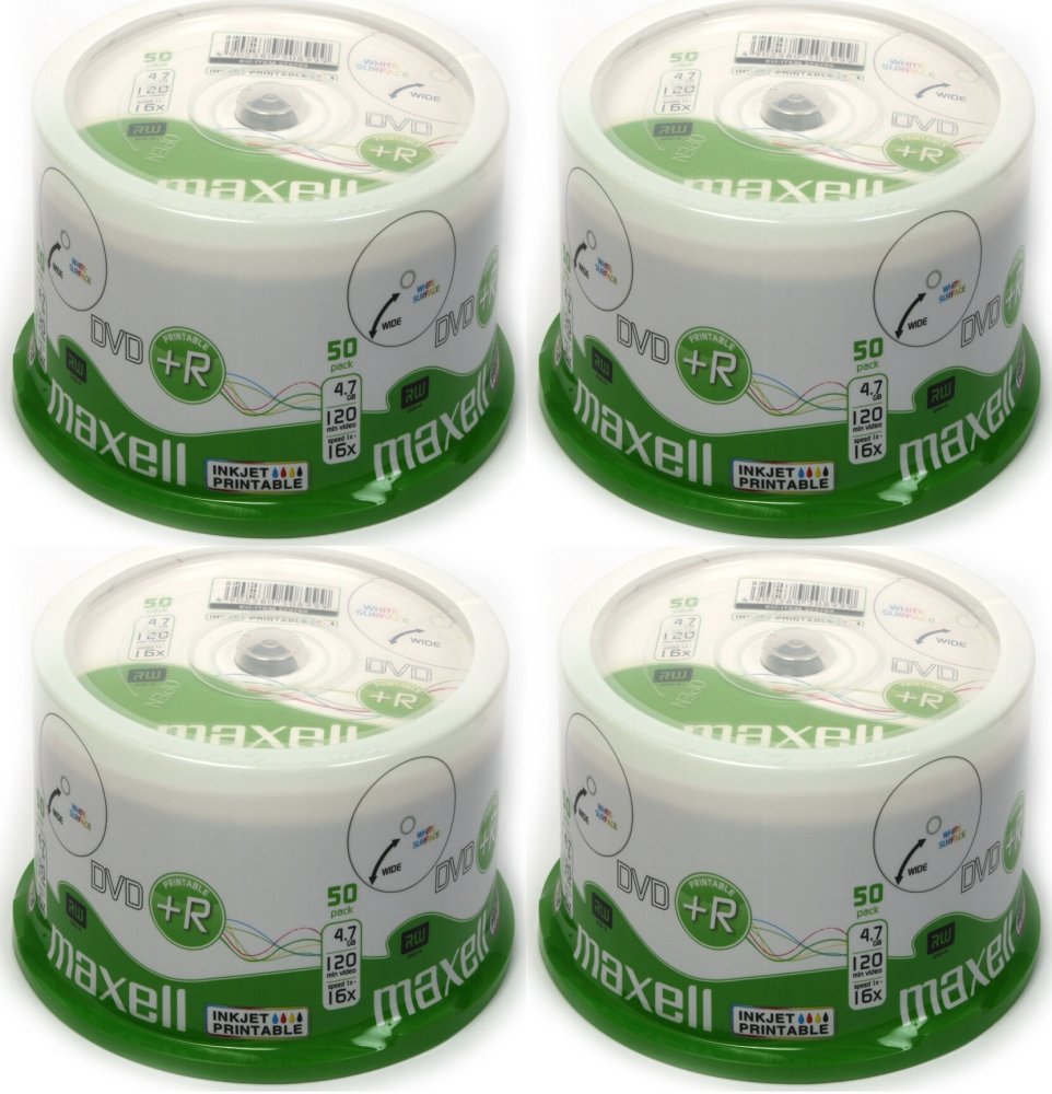4x Płyta DVD+R Maxell, do nadruku, do jednokrotnego zapisu, 4.7 GB, cake box, 50 sztuk