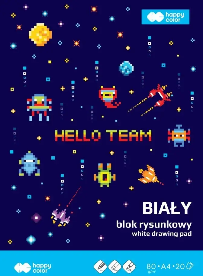 Blok rysunkowy Happy Color Pixi Planet, A4, 80 g/m2, 20 kartek, biały
