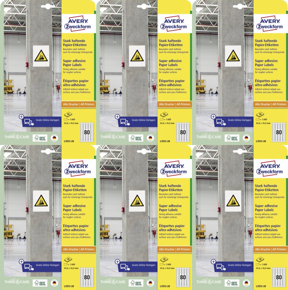 6x Etykiety papierowe do trudnych powierzchni Avery Zweckform, 35.6x16.9mm, 20 arkuszy, biały