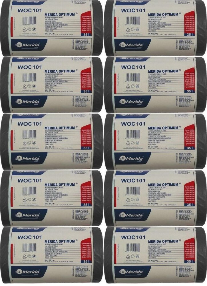10x Worki na śmieci Merida Optimum, na odpady zmieszane, 35l, 50 sztuk, czarny