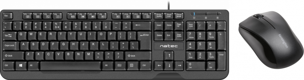 Zestaw: Klawiatura przewodowa Natec Trout US Slim NKL-0967, czarny + Mysz bezprzewodowa Kensington ValuMouse, optyczna, czarny