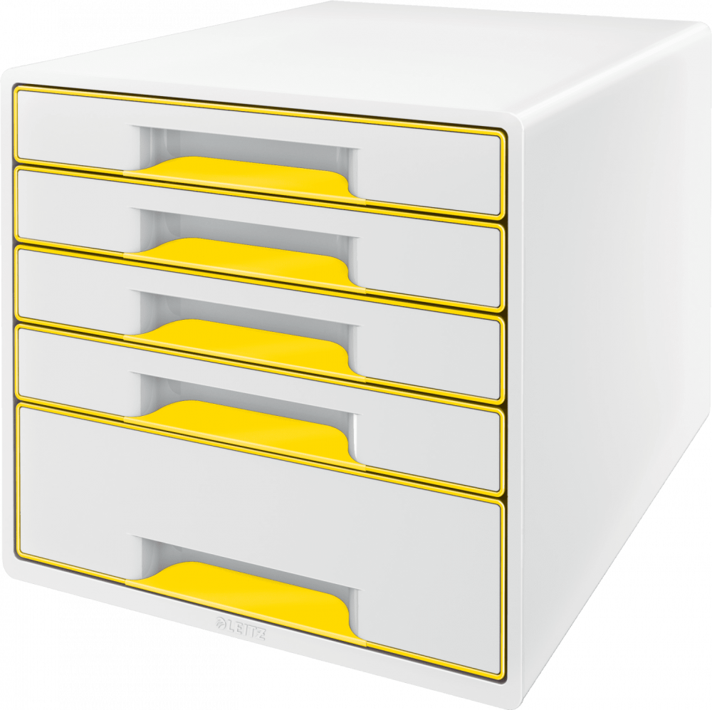 Pojemnik Leitz Wow Cube, z 5 szufladami, A4+, biało-żółty
