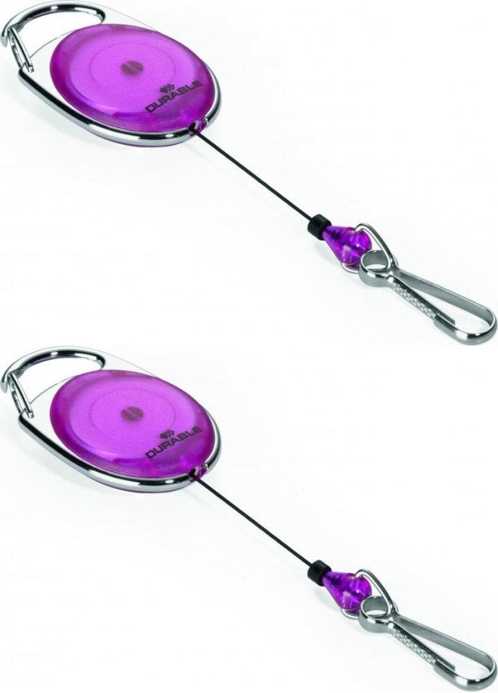 2x Mechanizm ściągający Durable Jojo Style, metalowe zapięcie - karabińczyk, linka 80cm, fioletowy