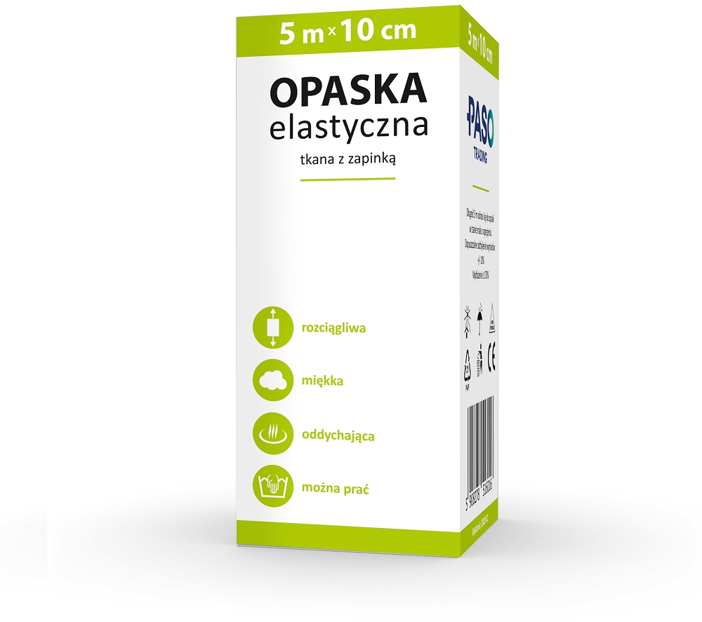 Opaska elastyczna z zapięciem Paso, 10cmx5m, 1 sztuka, biały