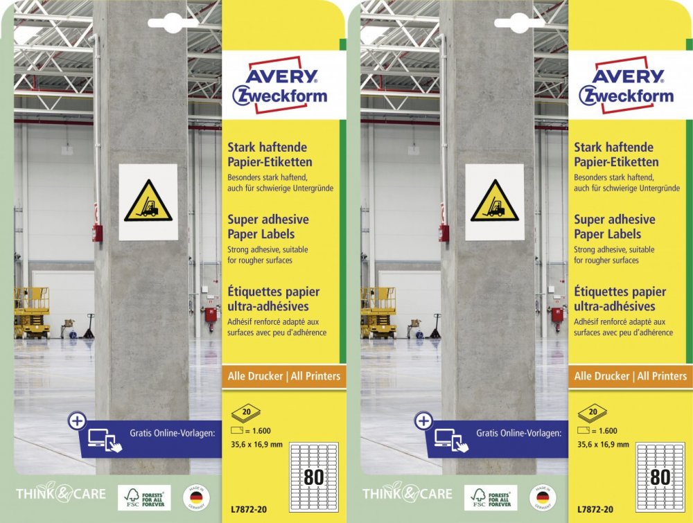 2x Etykiety papierowe do trudnych powierzchni Avery Zweckform, 35.6x16.9mm, 20 arkuszy, biały