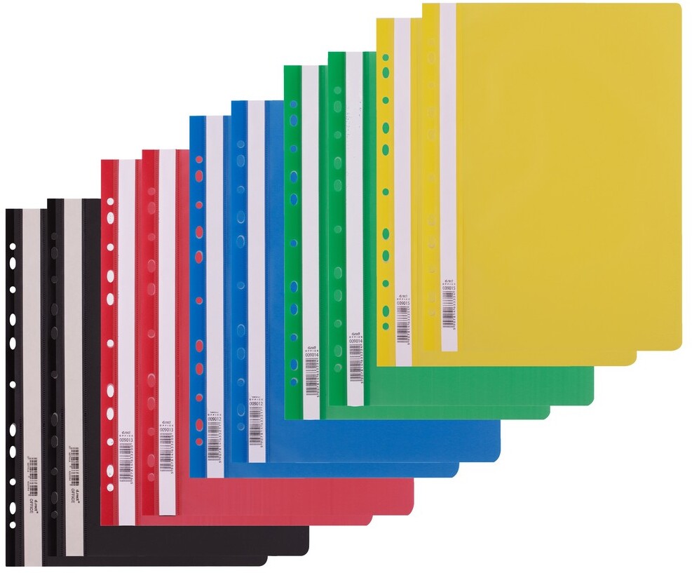 Skoroszyt plastikowy oczkowy D.Rect, A4, 10 sztuk, mix kolorów