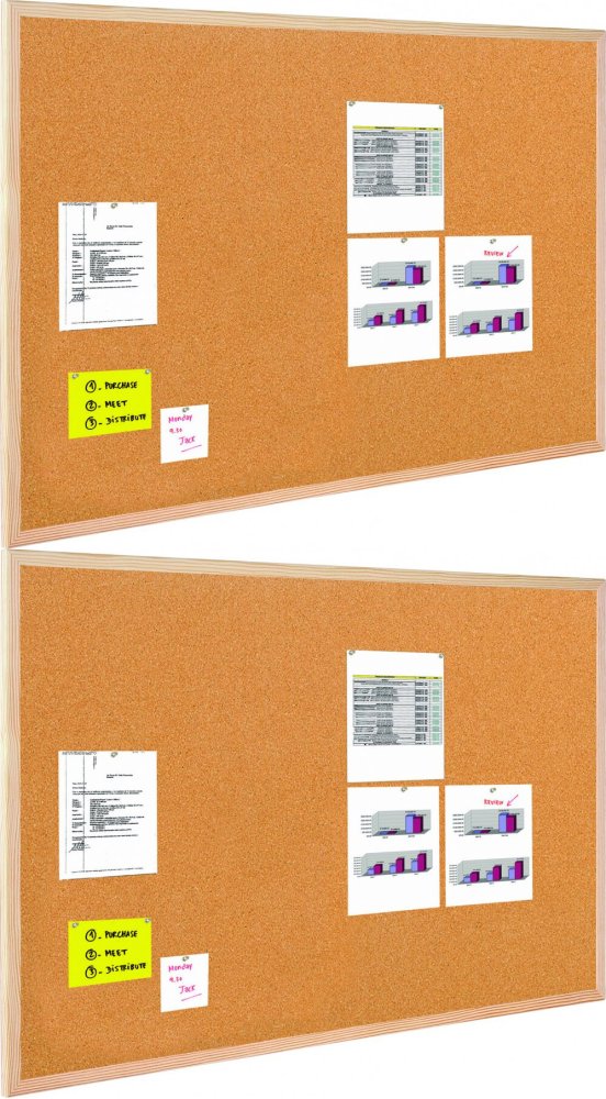 2x Tablica korkowa Bi-Office, 120x60cm, w ramie drewnianej, brązowy