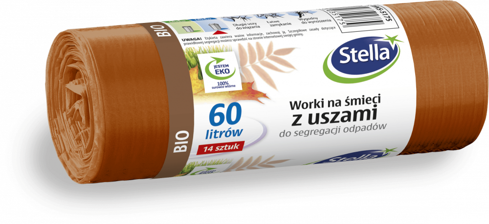 Worki na śmieci Stella, na odpady BIO, ekologiczne, 60l, 14 sztuk, brązowy