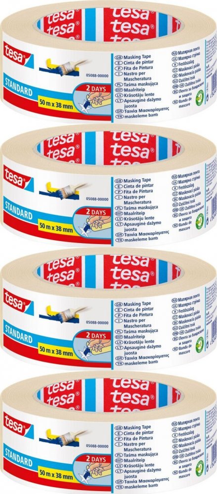 4x Taśma maskująca Tesa Standard 2 Dni, 38mmx 50m, żółty