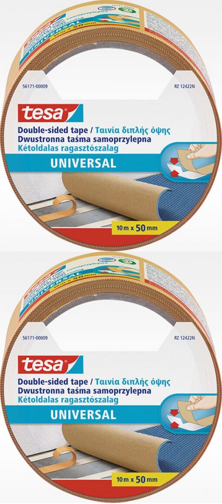 2x Taśma dwustronna do wykładzin Tesa Universal Standard, 50mm x 10m, biały