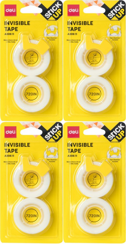 4x Taśma klejąca Deli Stick Up, 18mmx18.3m, 2 sztuki, biały
