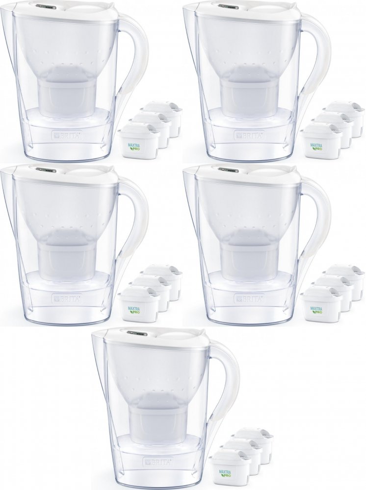 5x Dzbanek filtrujący Brita Marella, 2.4l, biały + 3 wkłady Maxtra Pro Pure Performance