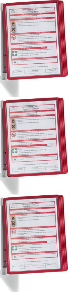 3x System paneli informacyjnych Durable Vario Wall 5, ścienny, A4, 5 paneli, czerwony