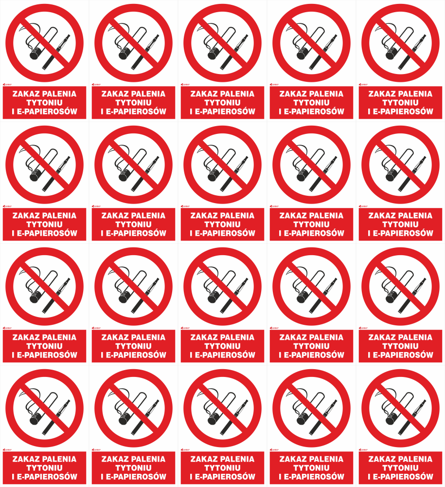 20x Tabliczka informacyjna Anro, "Zakaz palenia tytoniu i e-papierosów" , PCV, 200x300mm