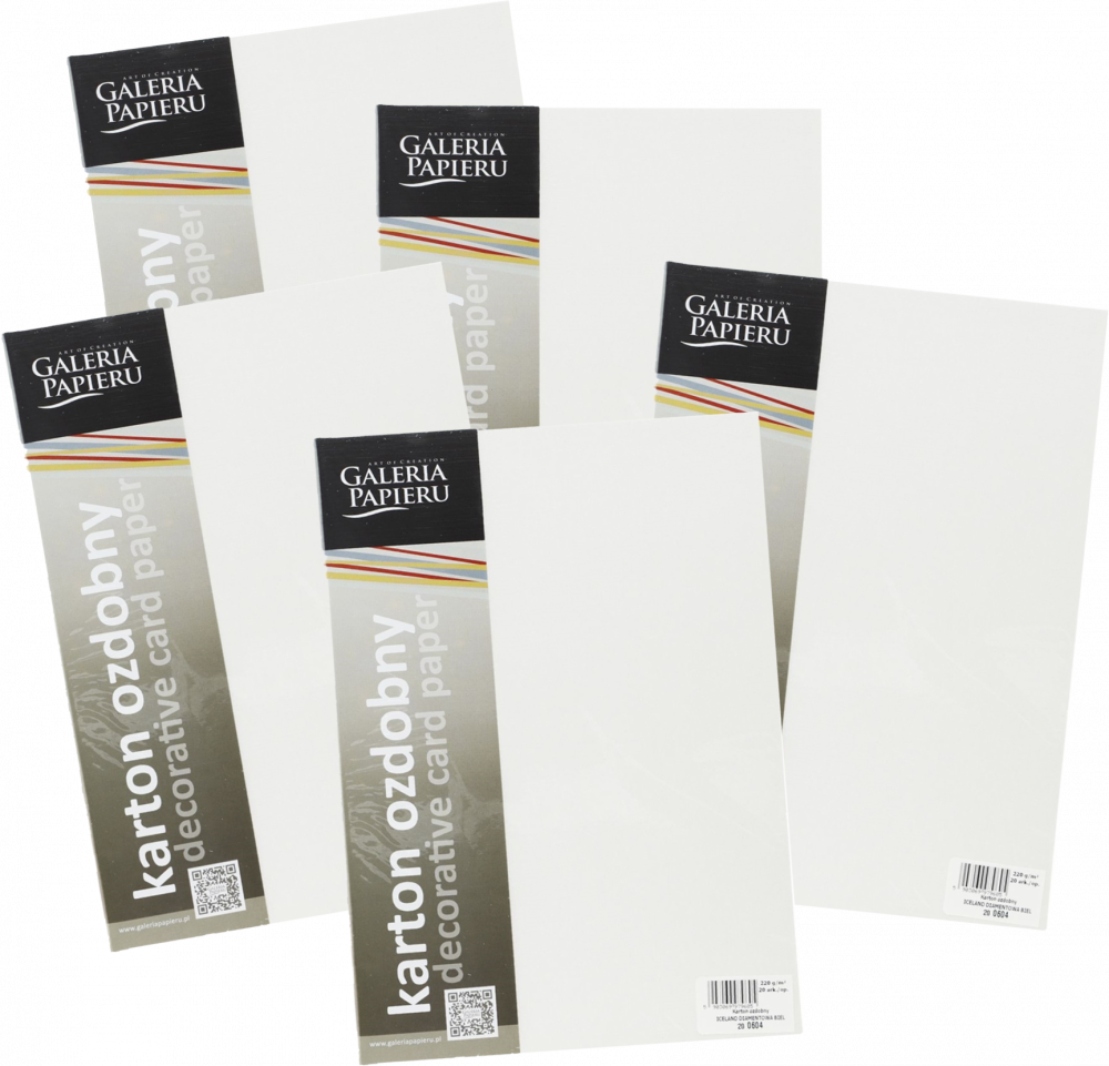 5x Karton ozdobny Galeria Papieru Iceland, A4, 220g/m2, 20 arkuszy, diamentowa biel