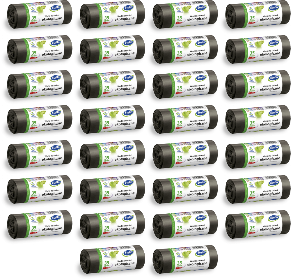 40x Worki na śmieci Stella, na odpady zmieszane, ekologiczne, 35l, 15 sztuk, czarny