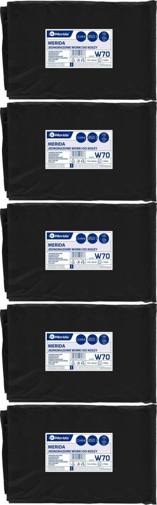 5x Worki na śmieci Merida W70, na odpady zmieszane, 350l, 10 sztuk, czarny
