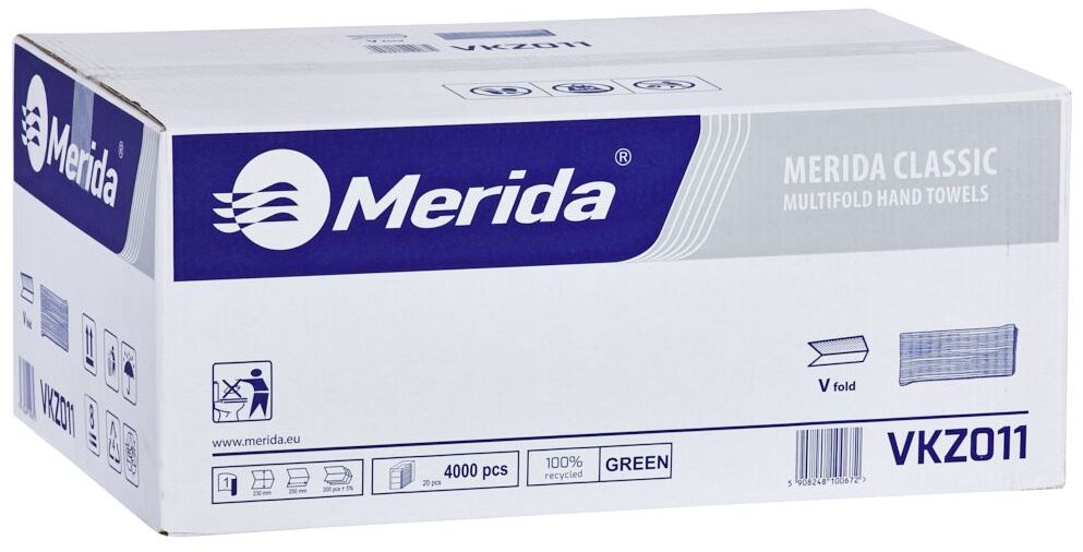 20x Ręcznik papierowy Merida, jednowarstwowy, w składce V, 200 składek, zielony